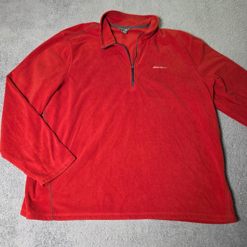 Eddie Bauer Mens 2XL Pullover Red Quarter Zip Microfleece Long Sleeve Sweater